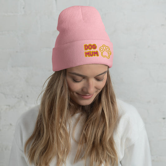 Dog Mum Embroidered Cuffed Beanie Hat