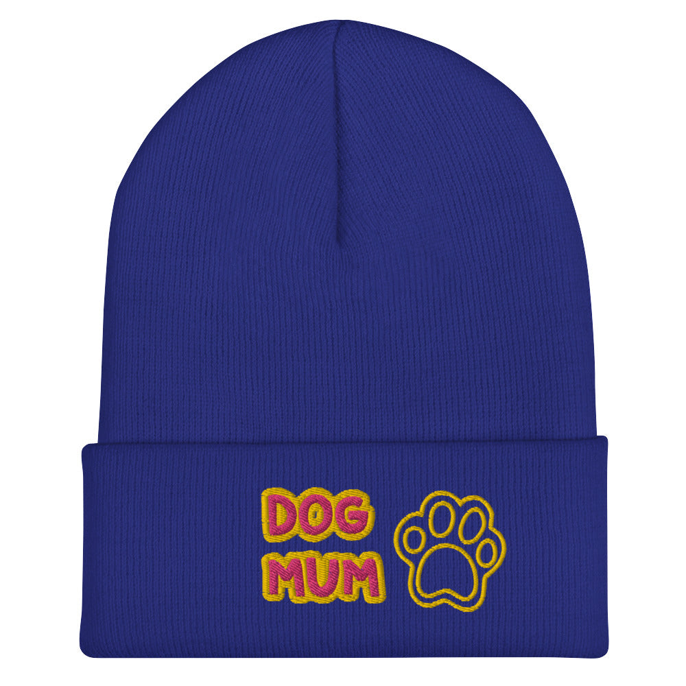 Dog Mum Embroidered Cuffed Beanie Hat