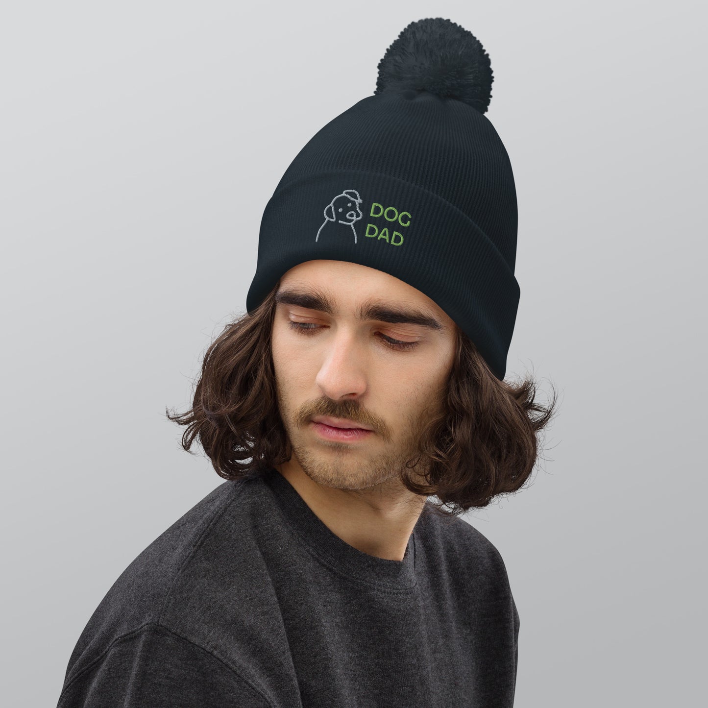 Dog Dad Pom Pom Embroidered Beanie