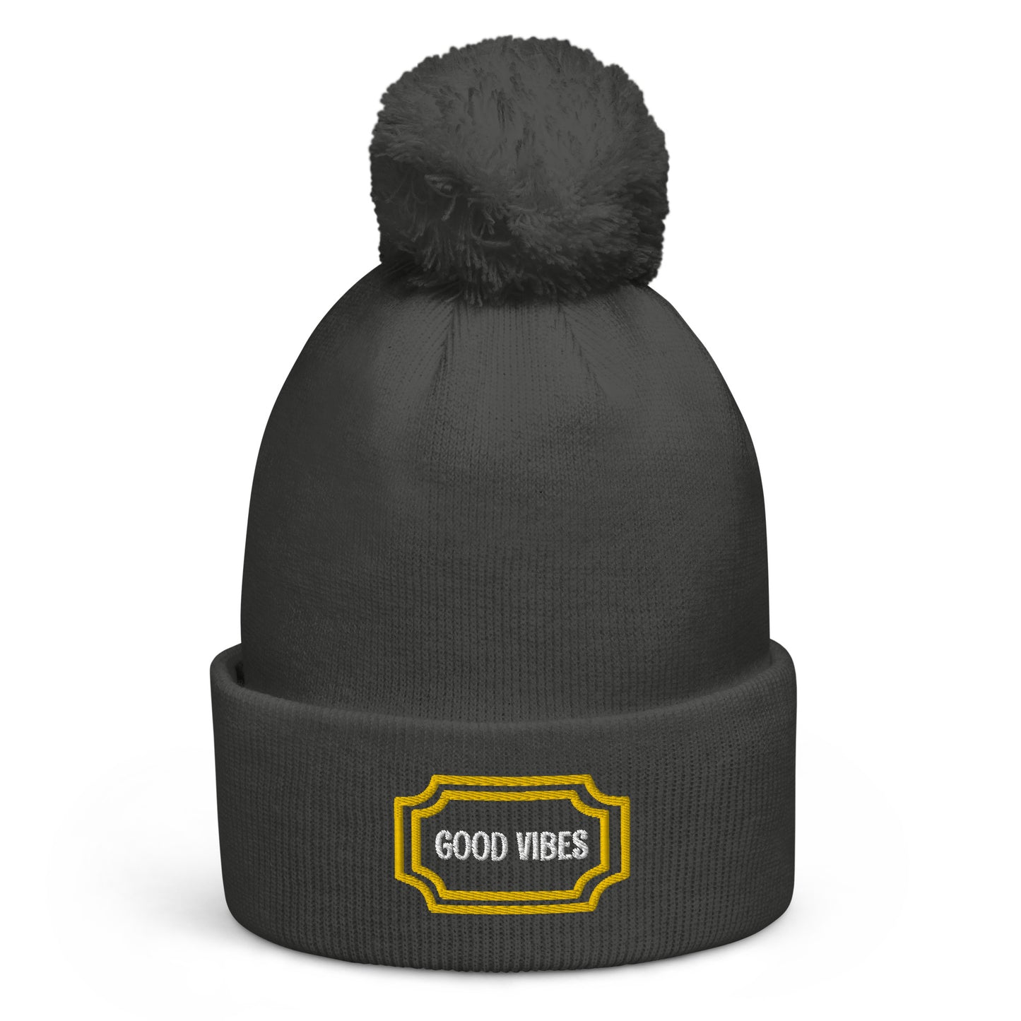 Good Vibes Embroidered Pom Pom Beanie