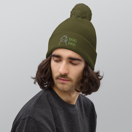 Dog Dad Pom Pom Embroidered Beanie